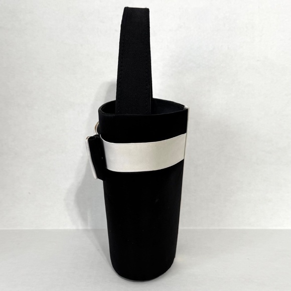 🌹La Regale Black Satin Bucket Purse w/ White Bow Cocktail Wedding Bridal Classy - Picture 2 of 12